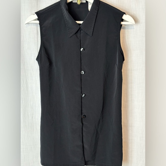 Kathy Lee Collection - Womens Sleeveless Button-Down TOP Sz S Tunic TIES - BLACK - Picture 1 of 11